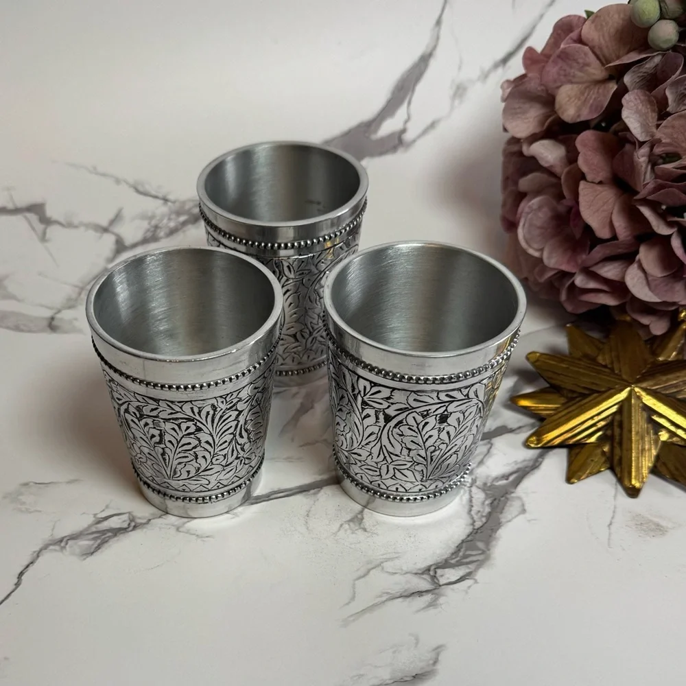Pottery Barn Pewter Embossed Votive Candle Holders - vintage English cottage